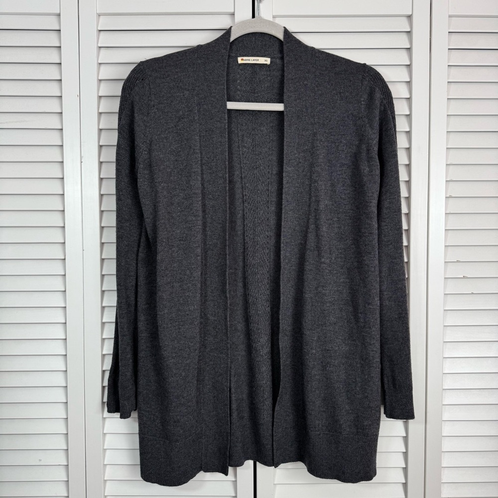 Marine Layer Cashmere Blend Open Knit Cardigan Pointelle Stitch Detail Grey XS